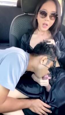 Hot Ladyboy Cum In Guys Mouth in Car - ashemaletube.com