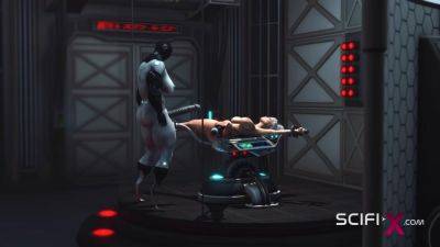 Sci-fi BDSM. Horny young blonde likes to fucks with shemale humanoid android - hotmovs.com