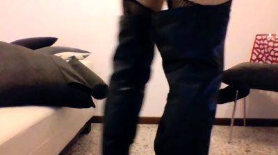 Crossdresser Twink's Striptease in Knee-High Boots - drtuber.com