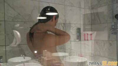 Smalltitted tranny showering while filmed - pornhub.com